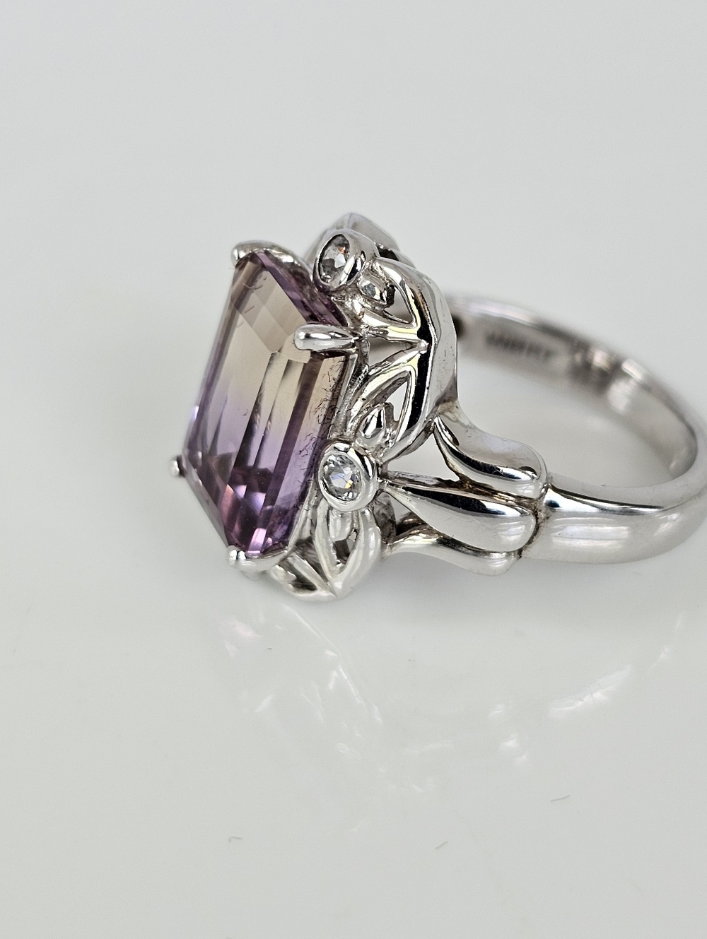 Vintage Natural Ametrine & White Topaz Ring Sterling Silver Size 6! - Picture 2 of 6